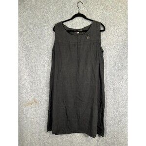 Flax Dress Women Medium Black Shift Sleeveless 100% Linen Lagenlook Minimalist